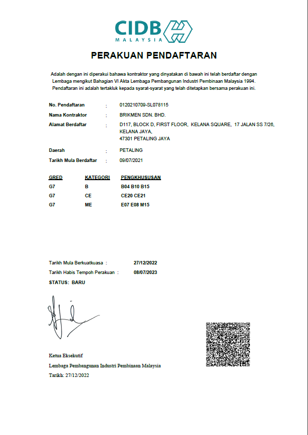 CIDB Certificate - Perakuan Pendaftaran